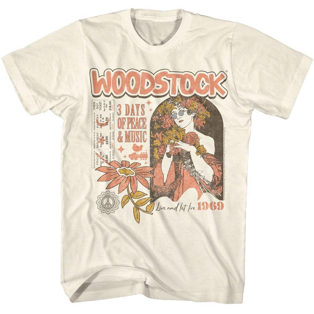Woodstock Hippie Flower Girl Natural Adult T Shirt